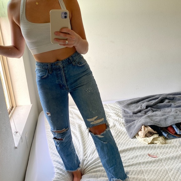 high waisted ripped flare jeans
